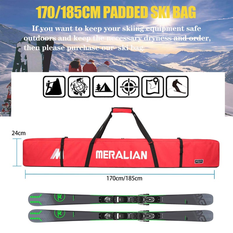 MERALIAN Padded Ski Bag Waterproof Full Padded Single Ski Travel Bag with Adjustable Shoulder Strap. (RED  170CM) - Image 3